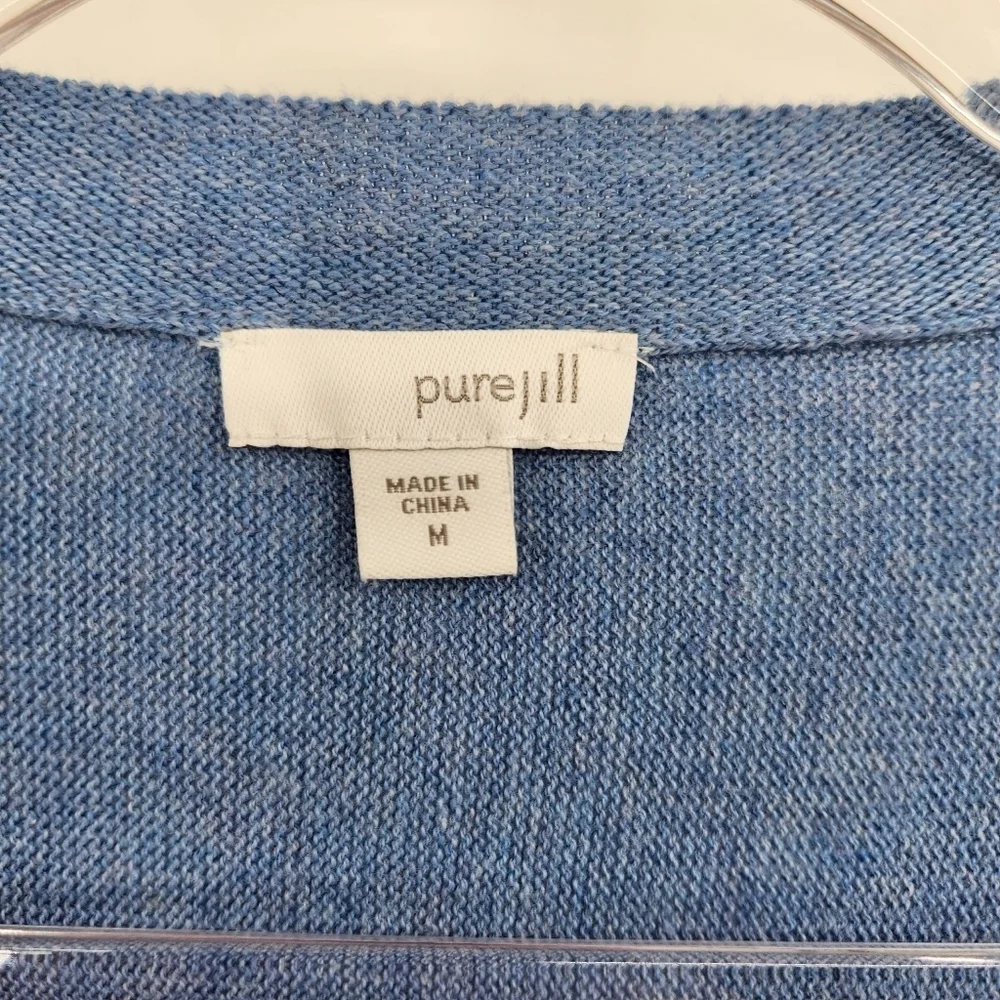 J. Jill PureJill 3/4 Sleeve V Neck Button Front Cardigan Womens Size Medium Blue